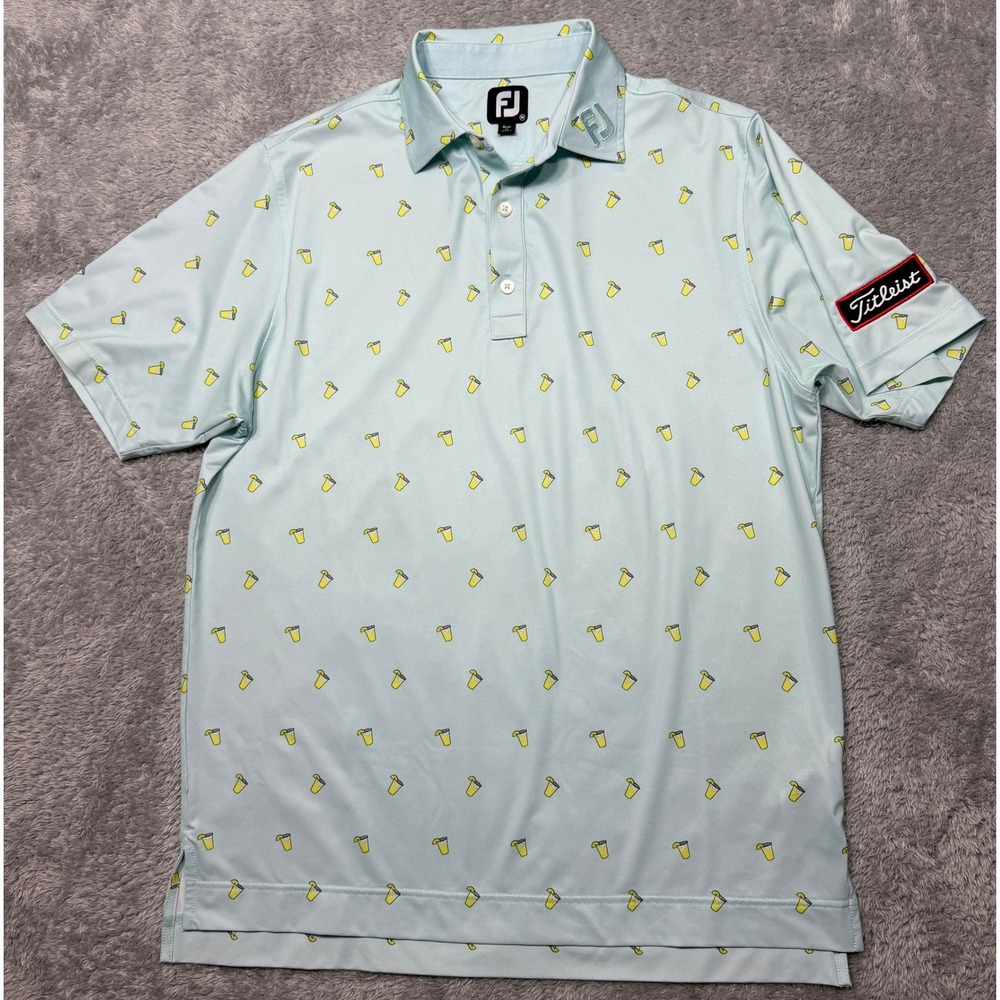 FootJoy Titleist Golf Polo Mens Medium Blue Lemonade Shirt Performance Stretch